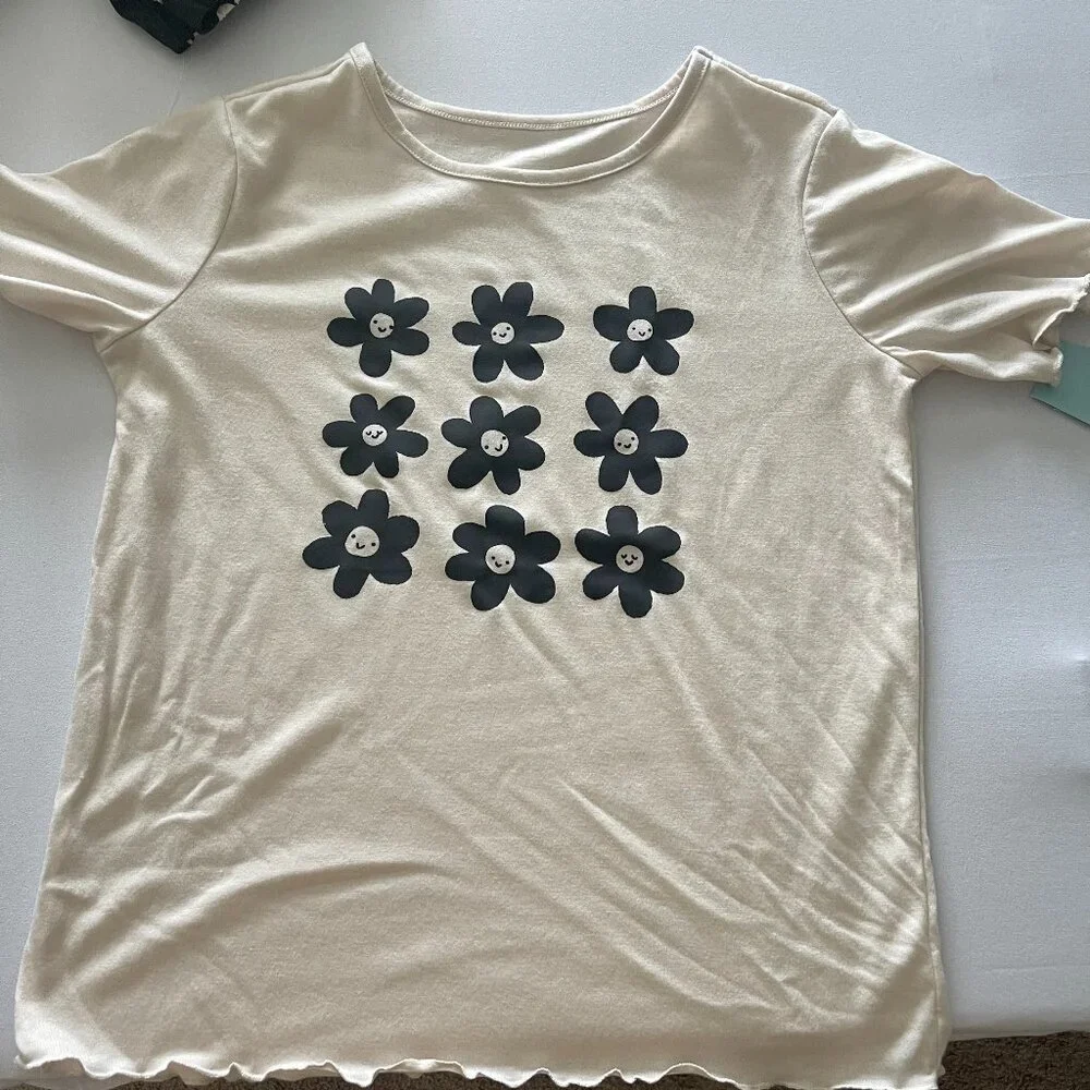 Cat & Jack Black and Cream Floral Pajama Set Size XL - Picture 3 of 5